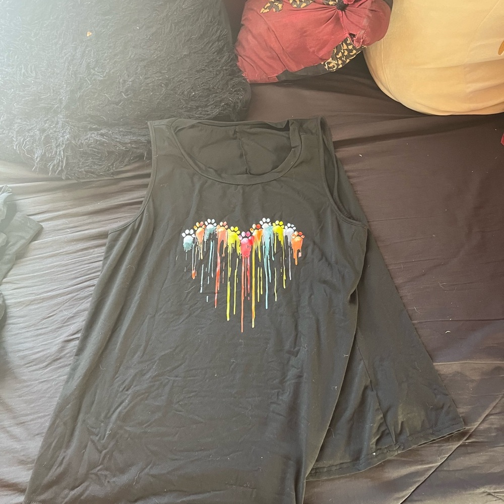 Black Tank Top with Colorful Heart Design